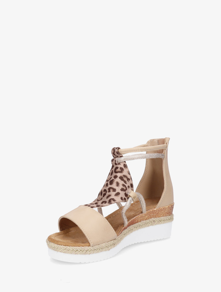 Sleehak sandalen met luipaardprint bandje - Beige