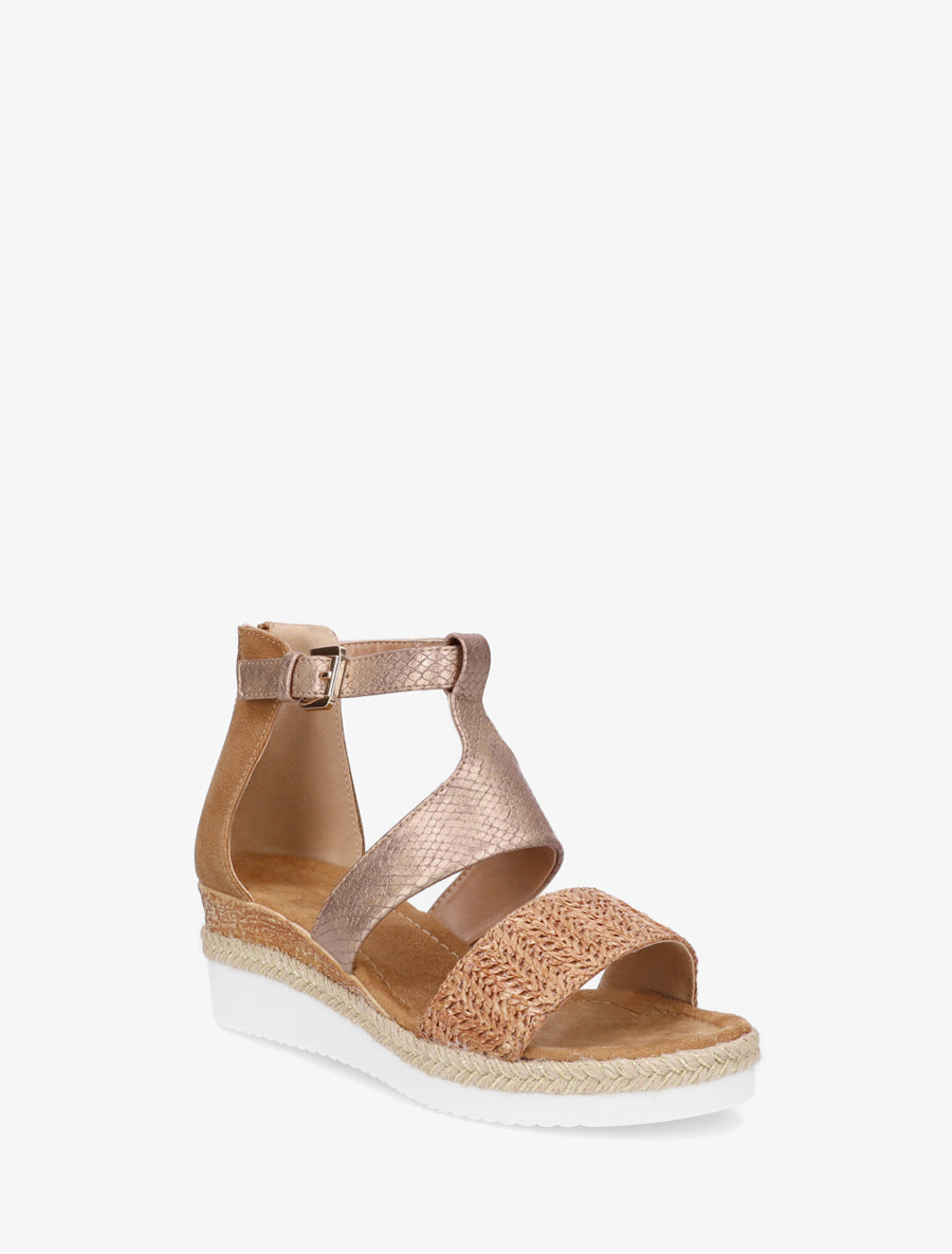 Textuur sleehak sandalen met python detail - Kameel