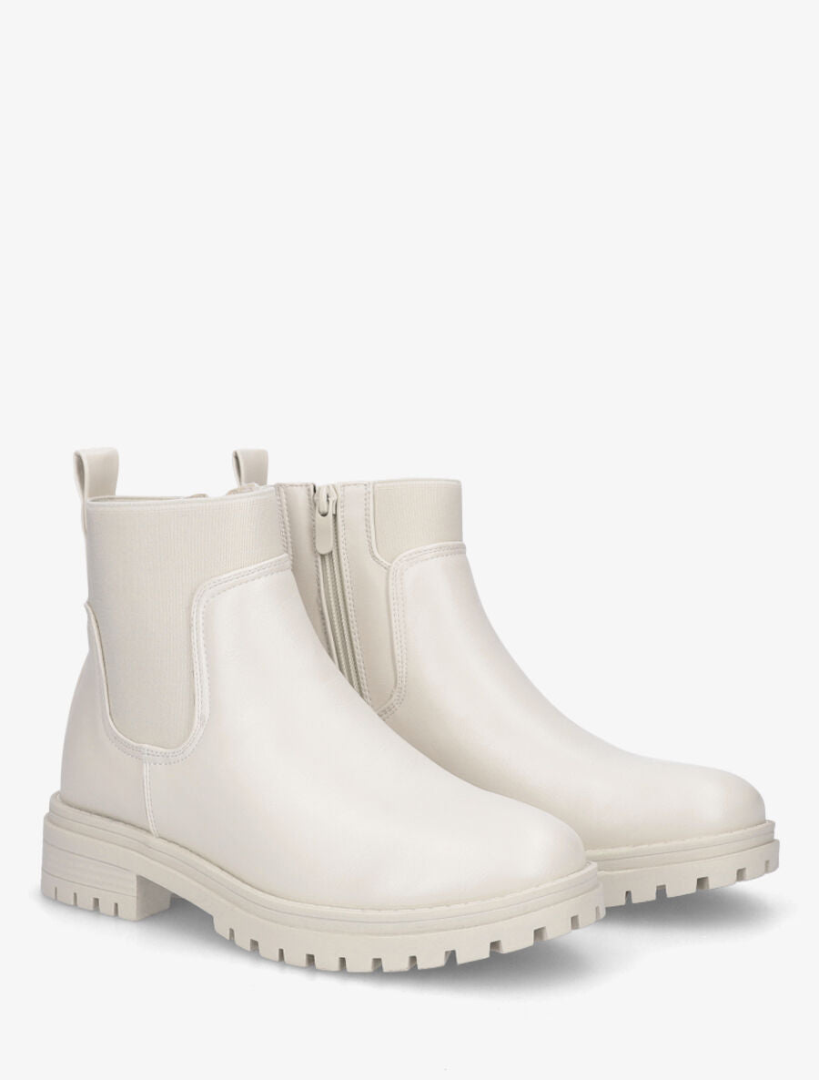 Bottines élastiquées plates en simili - Beige - 4