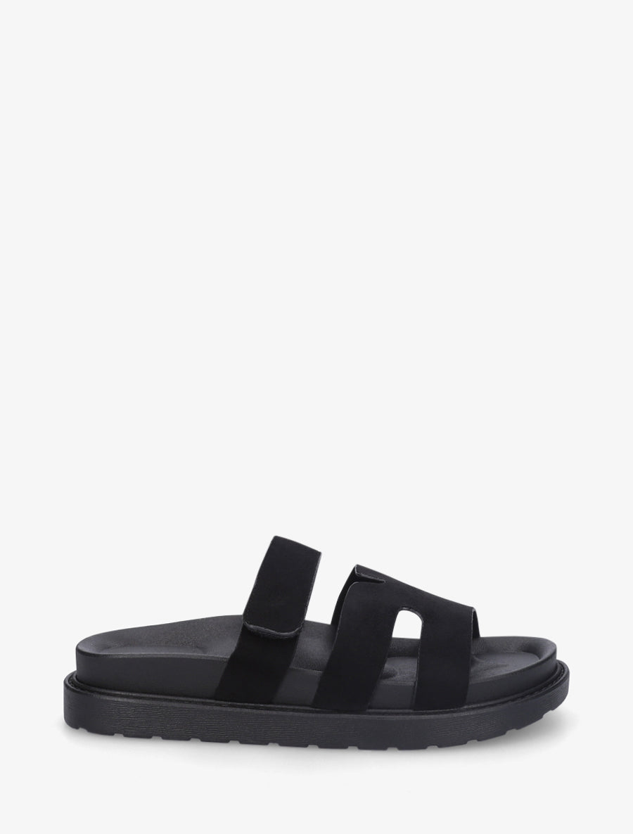 Suède sandalen met klittenband. - Zwart