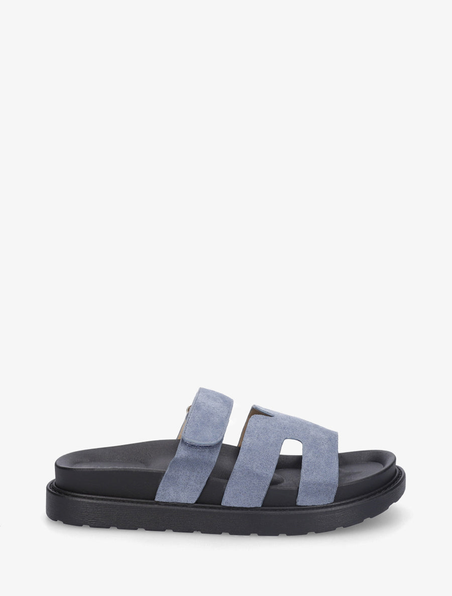 Suède sandalen met klittenband. - Blauw