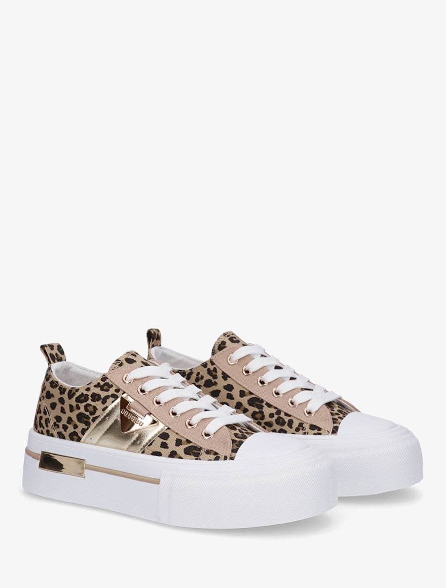 Sneakers imprimé léopard à plaforme - Camel - 4