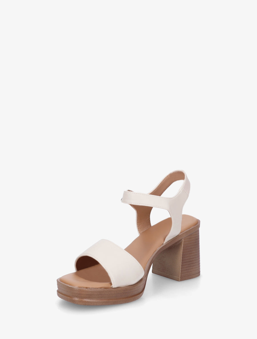 Sandales en simili à talon - Beige - 3