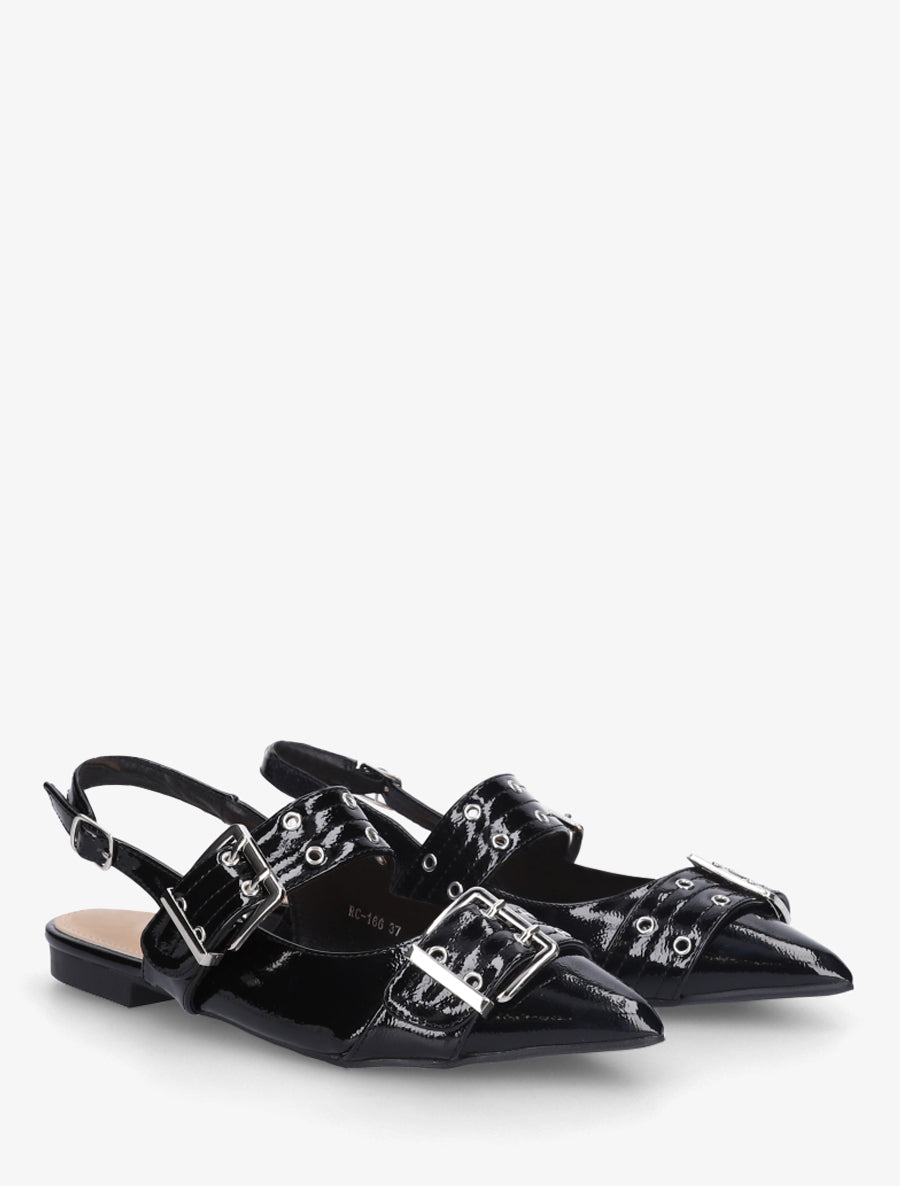 Ballerines vernies à bout pointu et talon ouvert - Noir - 4