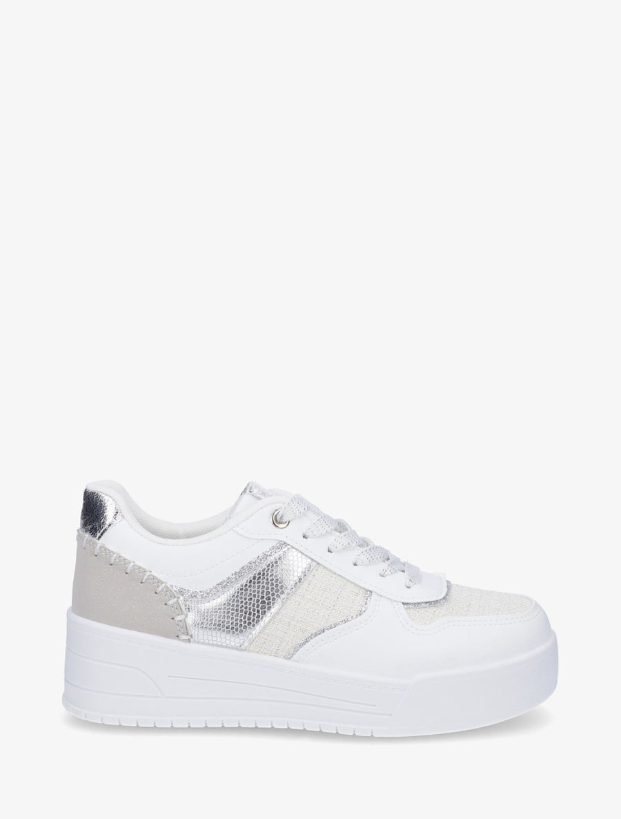Sneakers à empiècement effet nubuck et tweed - Argent - 1