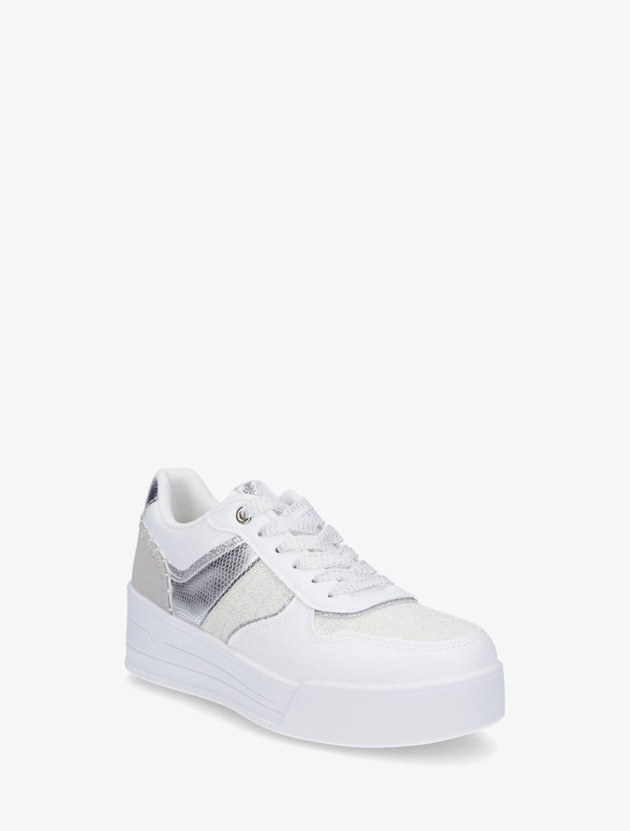Sneakers à empiècement effet nubuck et tweed - Argent - 2