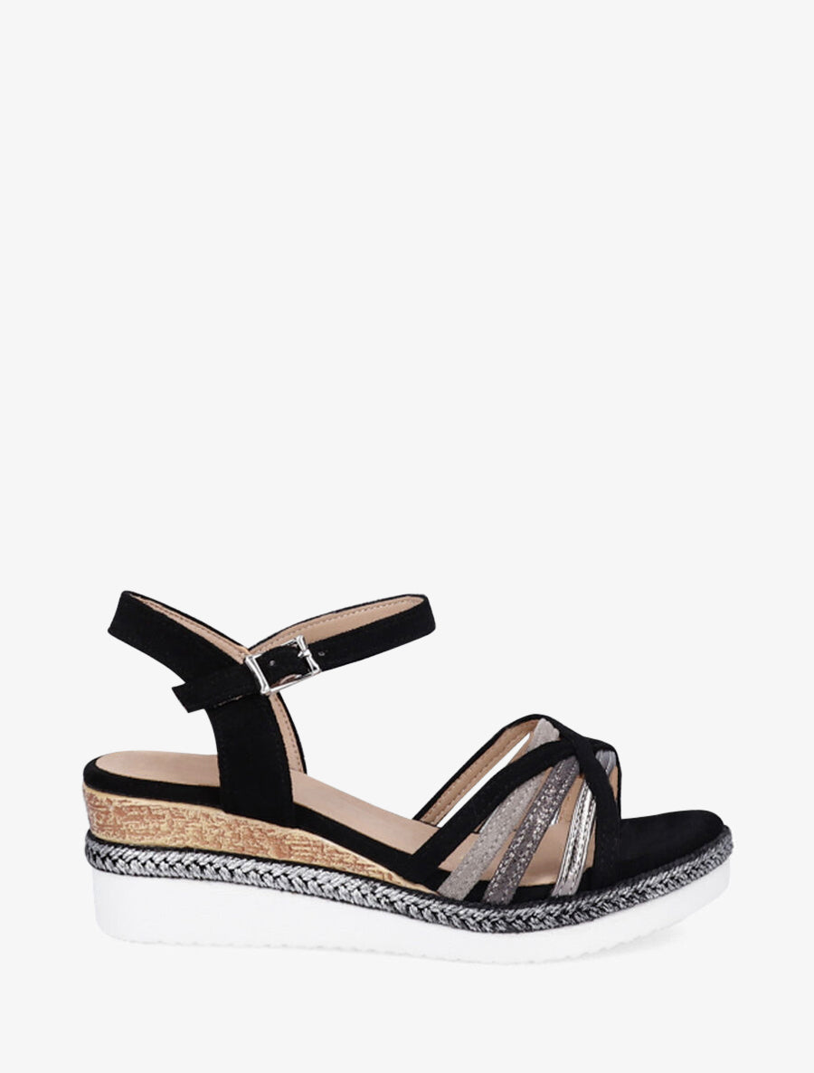 Sandales compensées à brides croisées - Noir - 1