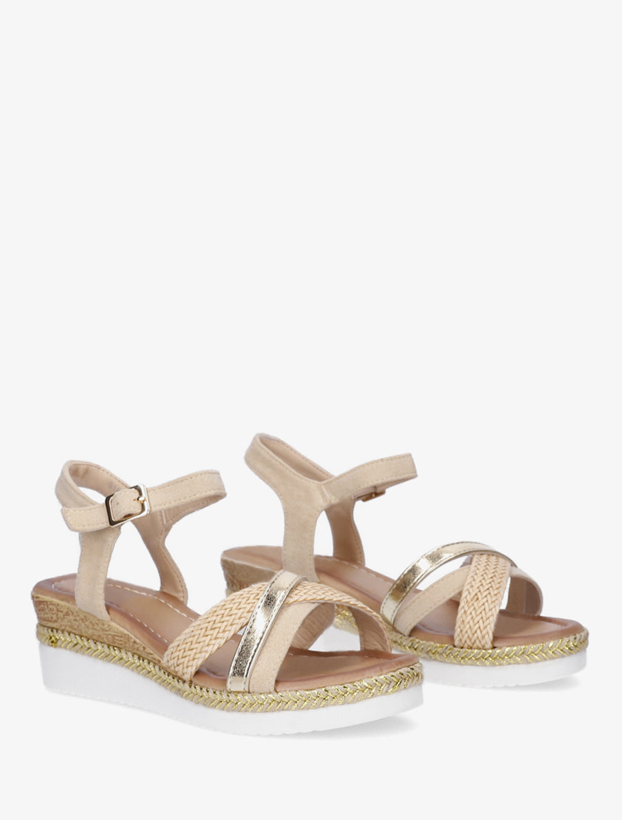Sandales compensées à brides fantaisies - Beige - 4