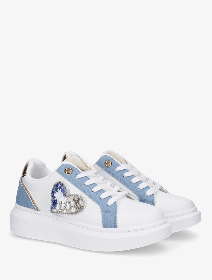Sneakers en simili à empiècement coeur scratché - Bleu - 4
