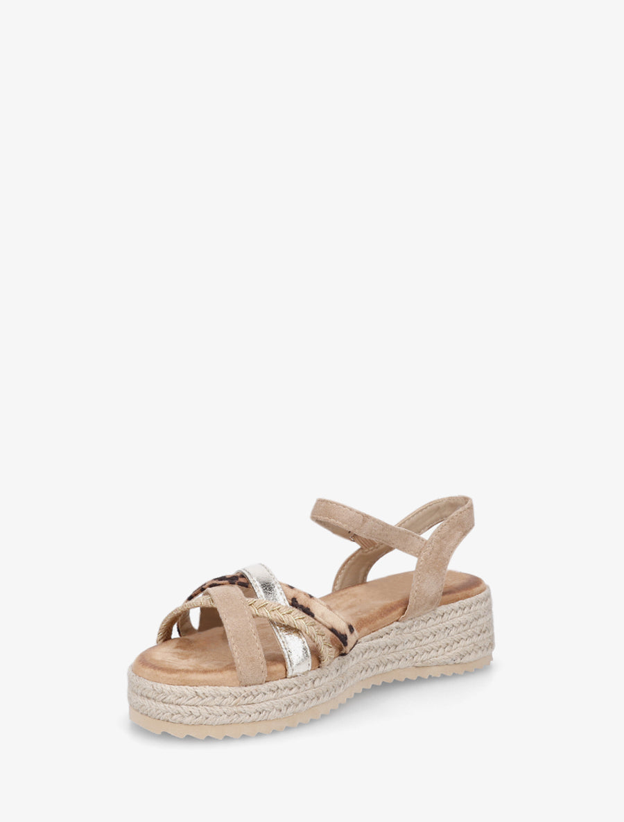 Sandales compensées multibride fantaisie - Beige foncé - 3