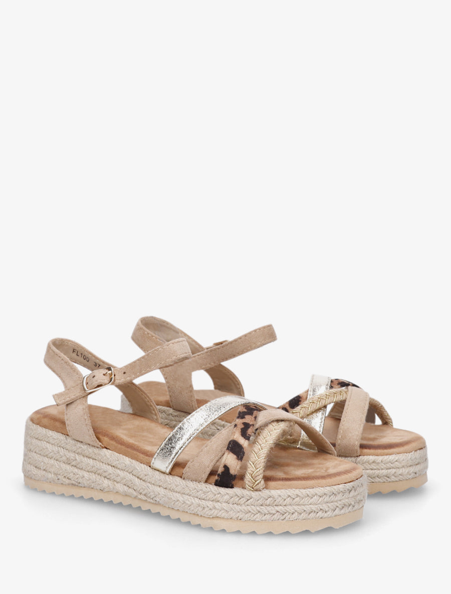 Sandales compensées multibride fantaisie - Beige foncé - 4