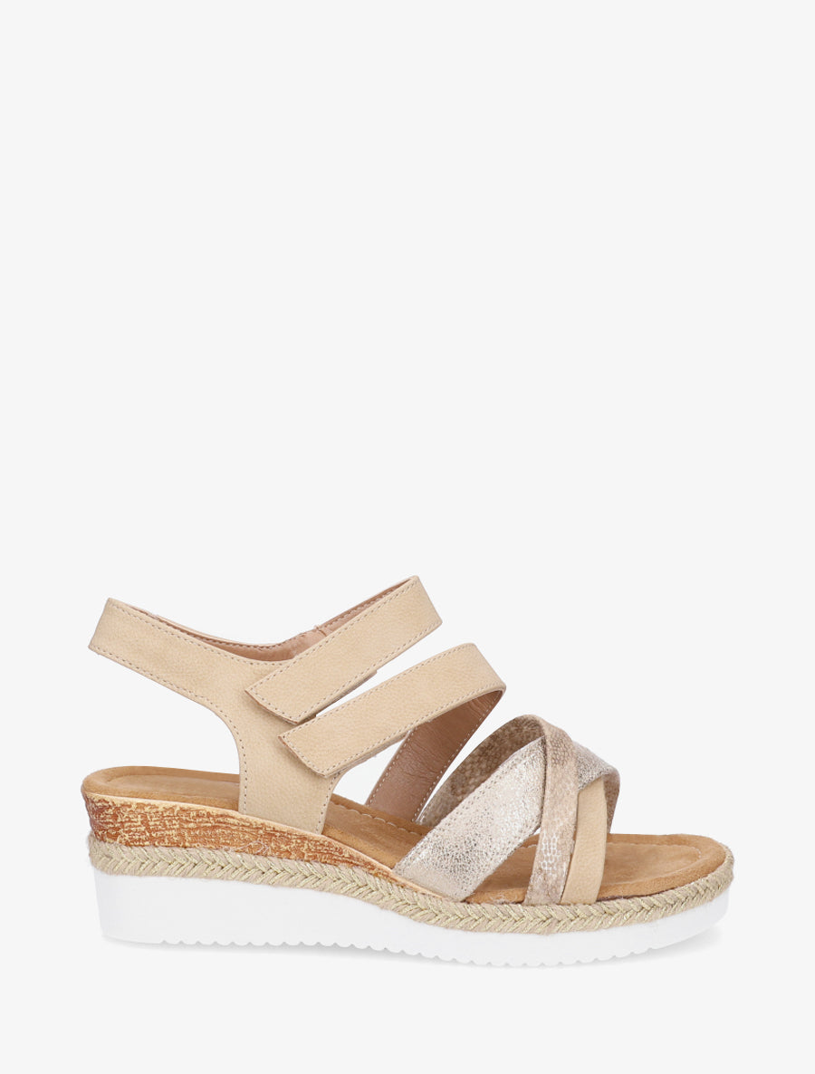 Sandales compensées à double scratch - Beige - 1