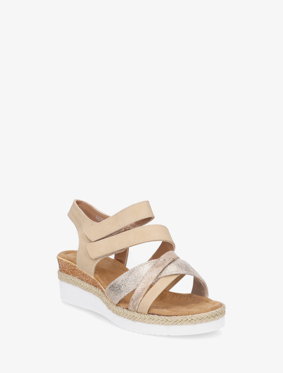 Sandales compensées à double scratch - Beige - 2