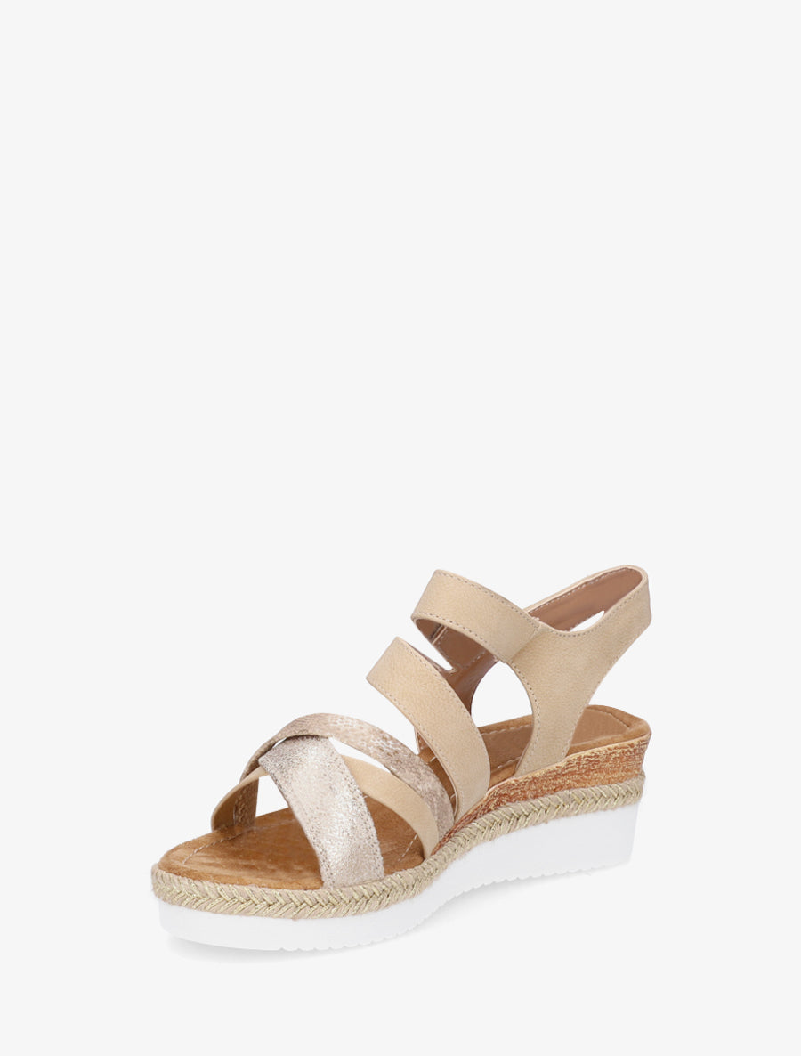 Sandales compensées à double scratch - Beige - 3
