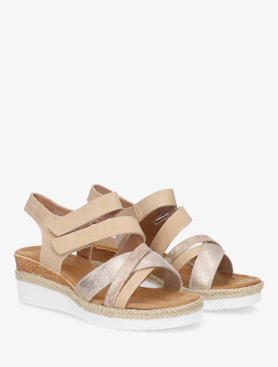 Sandales compensées à double scratch - Beige - 4