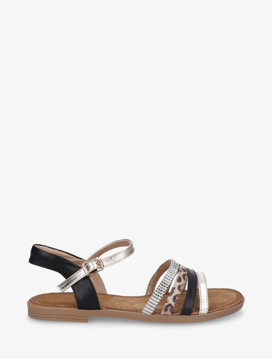 Nu-pieds en simili à brides dépareillés - Noir - 1