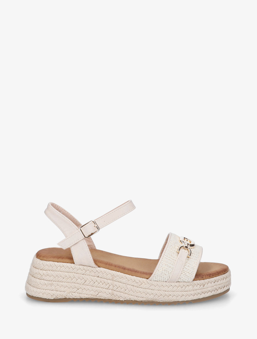 Sandales compensées à bride à boucle - Beige - 1