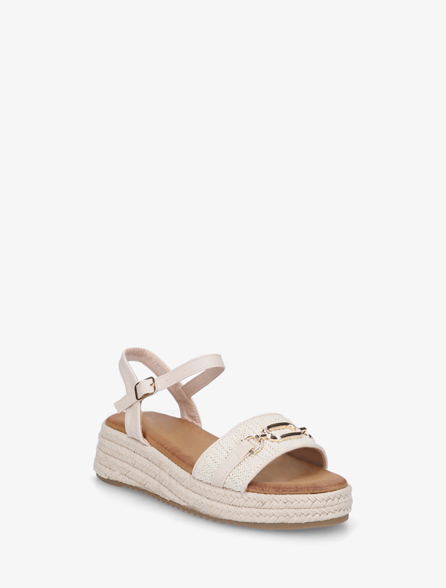 Sandales compensées à bride à boucle - Beige - 2