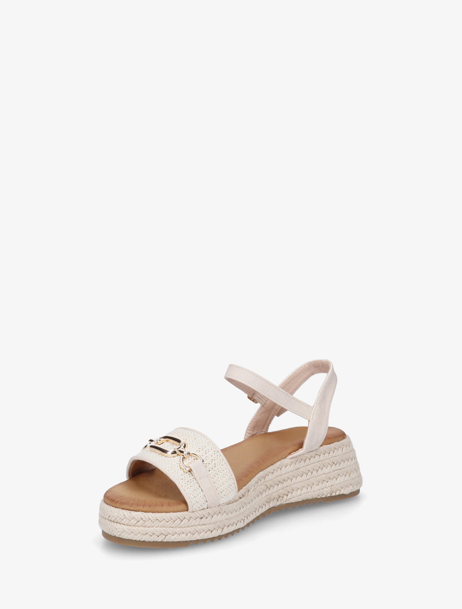 Sandales compensées à bride à boucle - Beige - 3