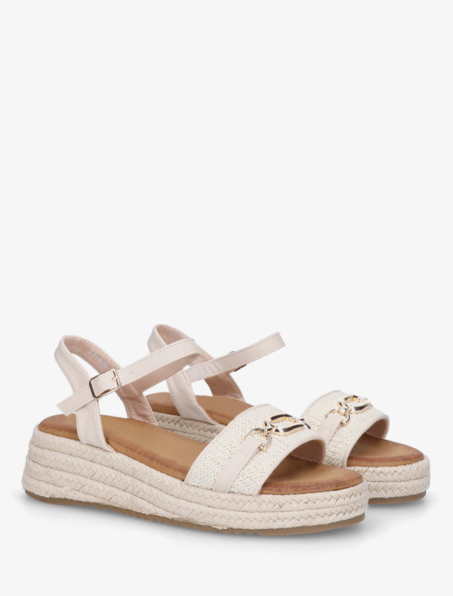 Sandales compensées à bride à boucle - Beige - 4