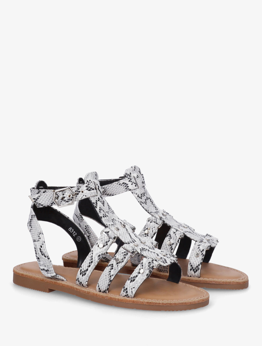 Nu-pieds cloutées style spartiate - Beige - 4