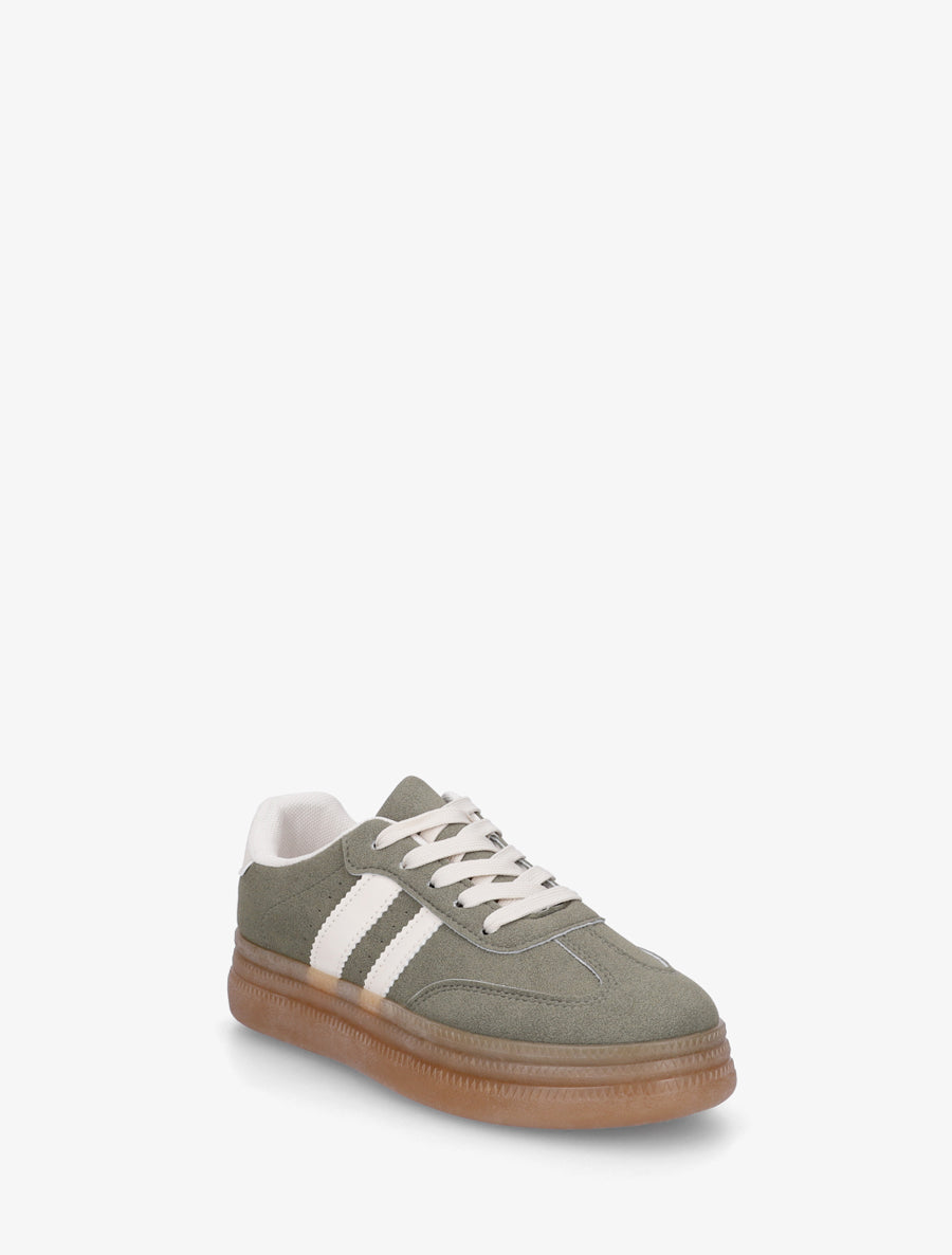 Sneakers plates effet nubuck à bandes contrastantes - Kaki - 2