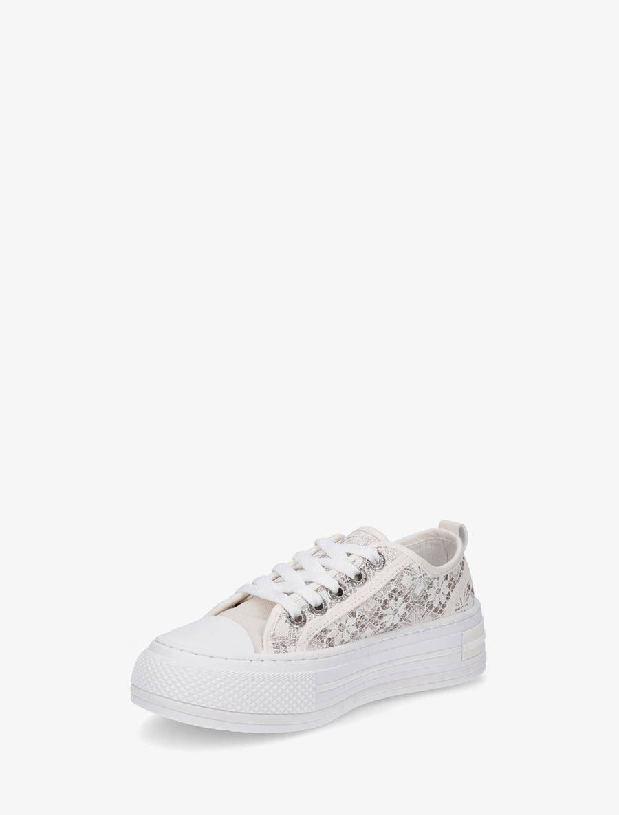 Sneakers en dentelle et pailleté - Beige - 3