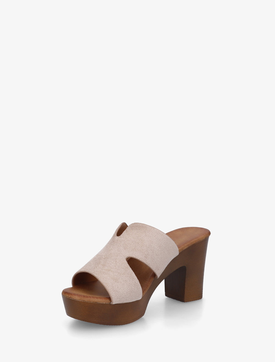 Mules en suédine à talon haut - Taupe clair - 3