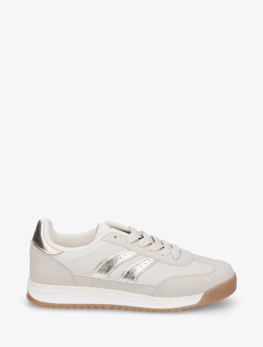 Sneakers en simili à empiècement effet nubuck - Beige - 1