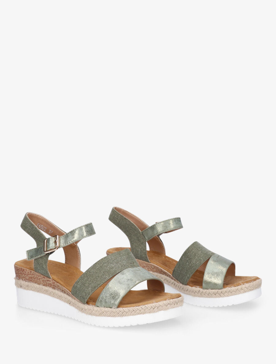 Sandales irisées à talon compensé - Vert olive - 4