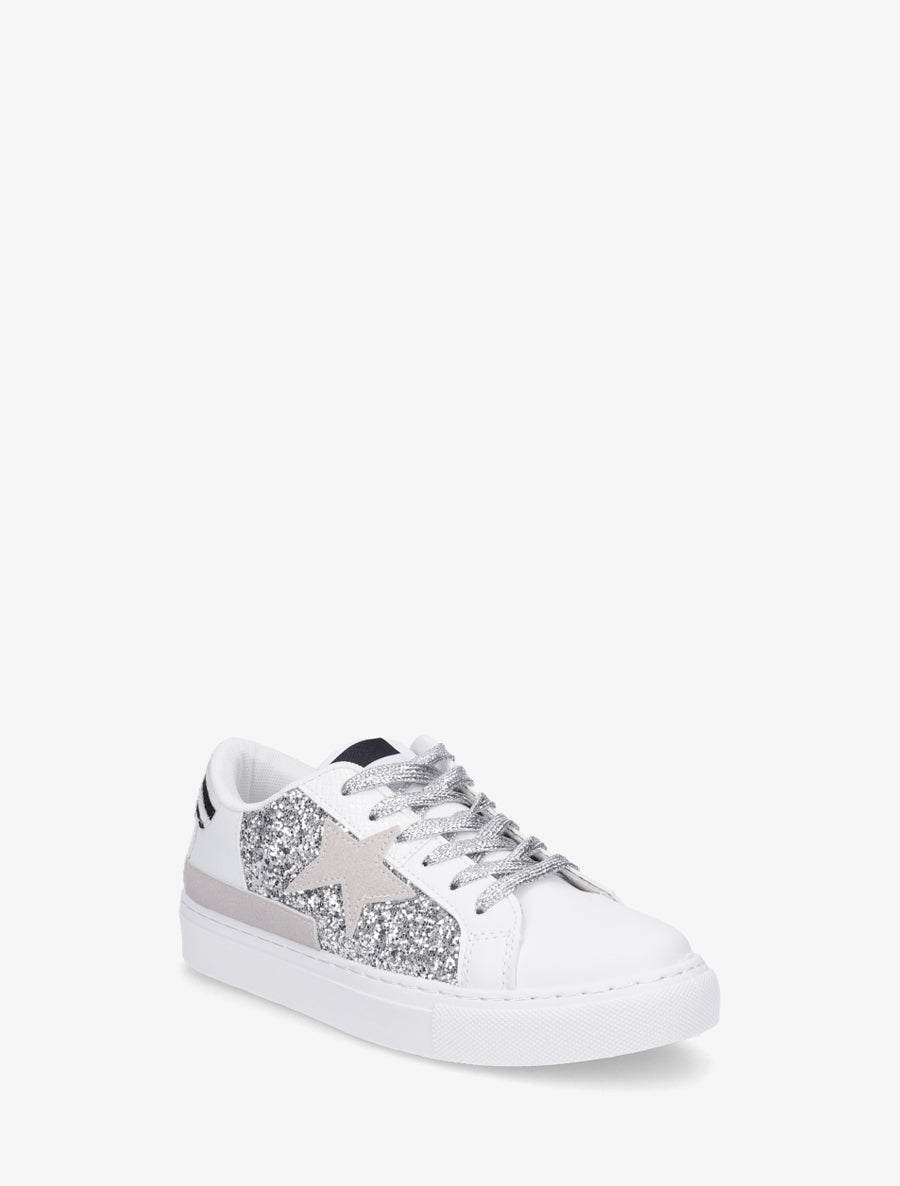Sneakers en simili à motif étoile - Argent - 2