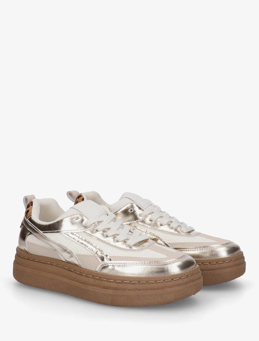 Sneakers à plateforme et empiècement effet nubuck - Or - 4