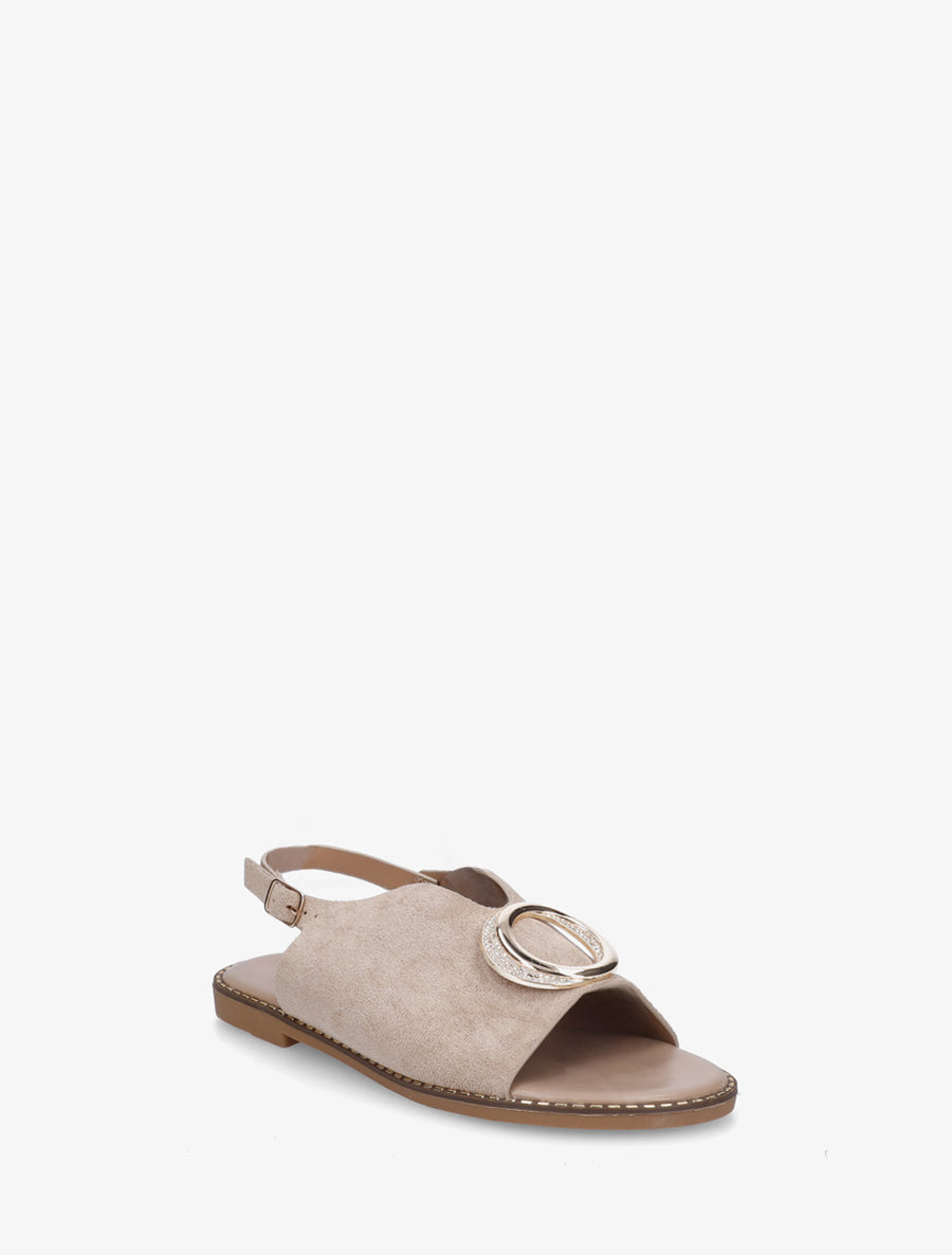 Nu-pieds en suédine à boucle à strass - Taupe - 2