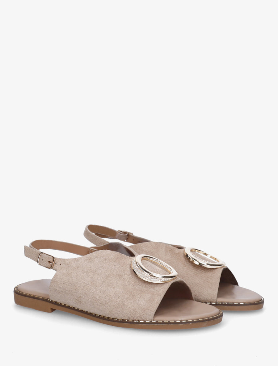 Nu-pieds en suédine à boucle à strass - Taupe - 4