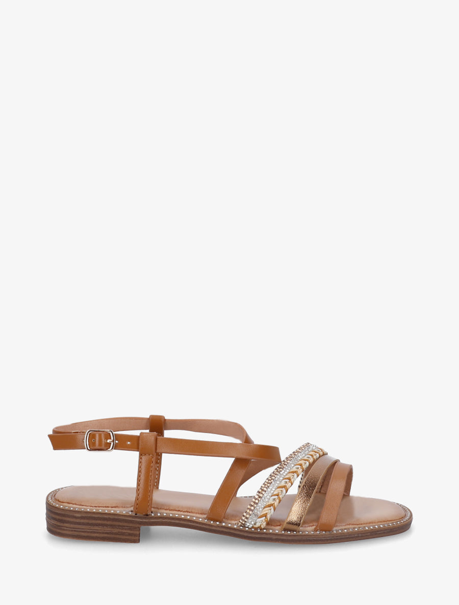Nu-pieds multibrides à strass - Camel - 1
