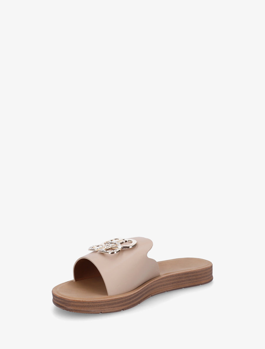 Mules plates à boucle bijou à strass - Taupe - 3