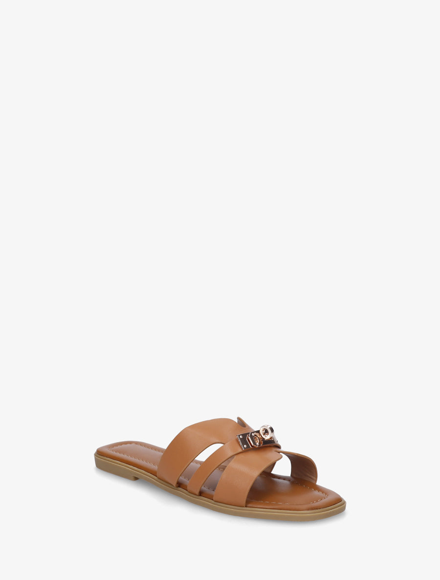 Claquettes en simili à empiècement métal - Camel - 2