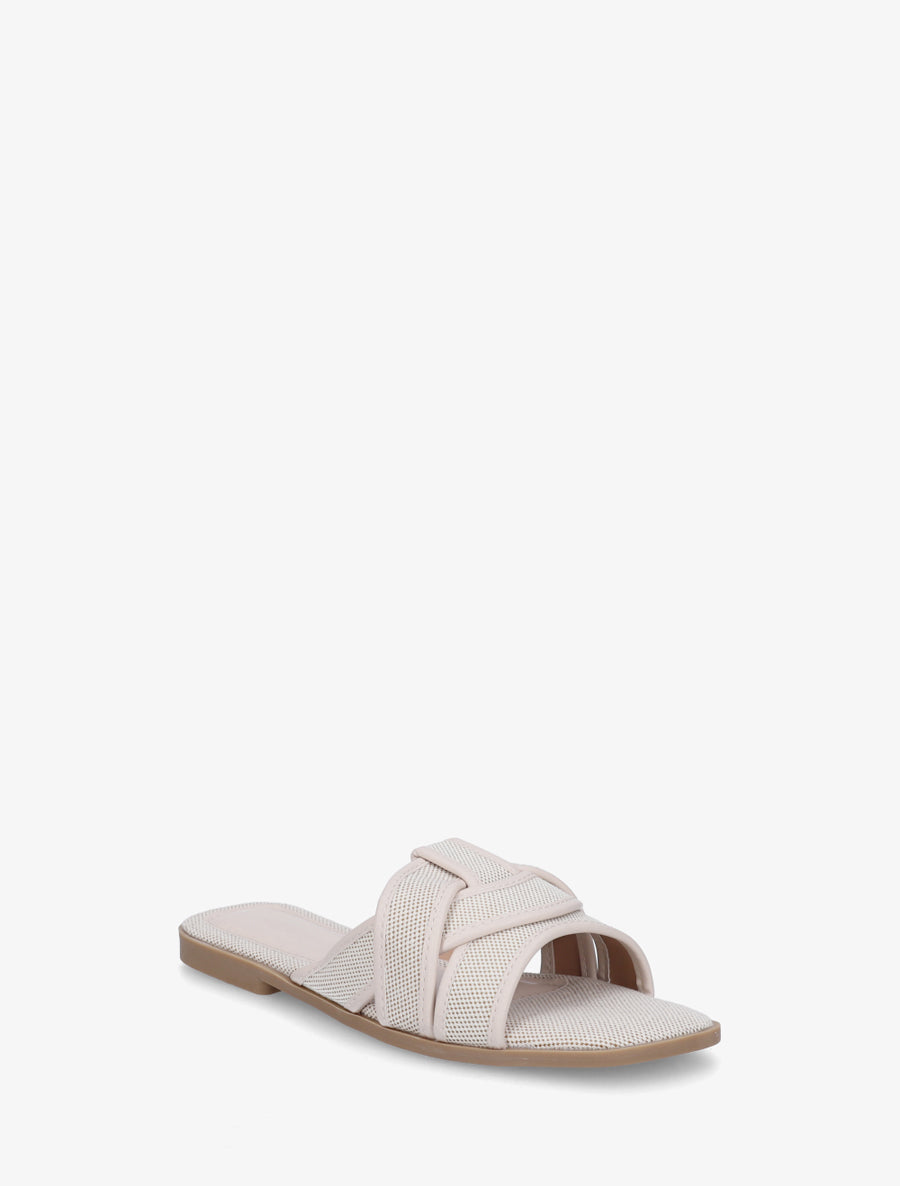Claquettes plates en tissu à brides entrelacées - Beige - 2