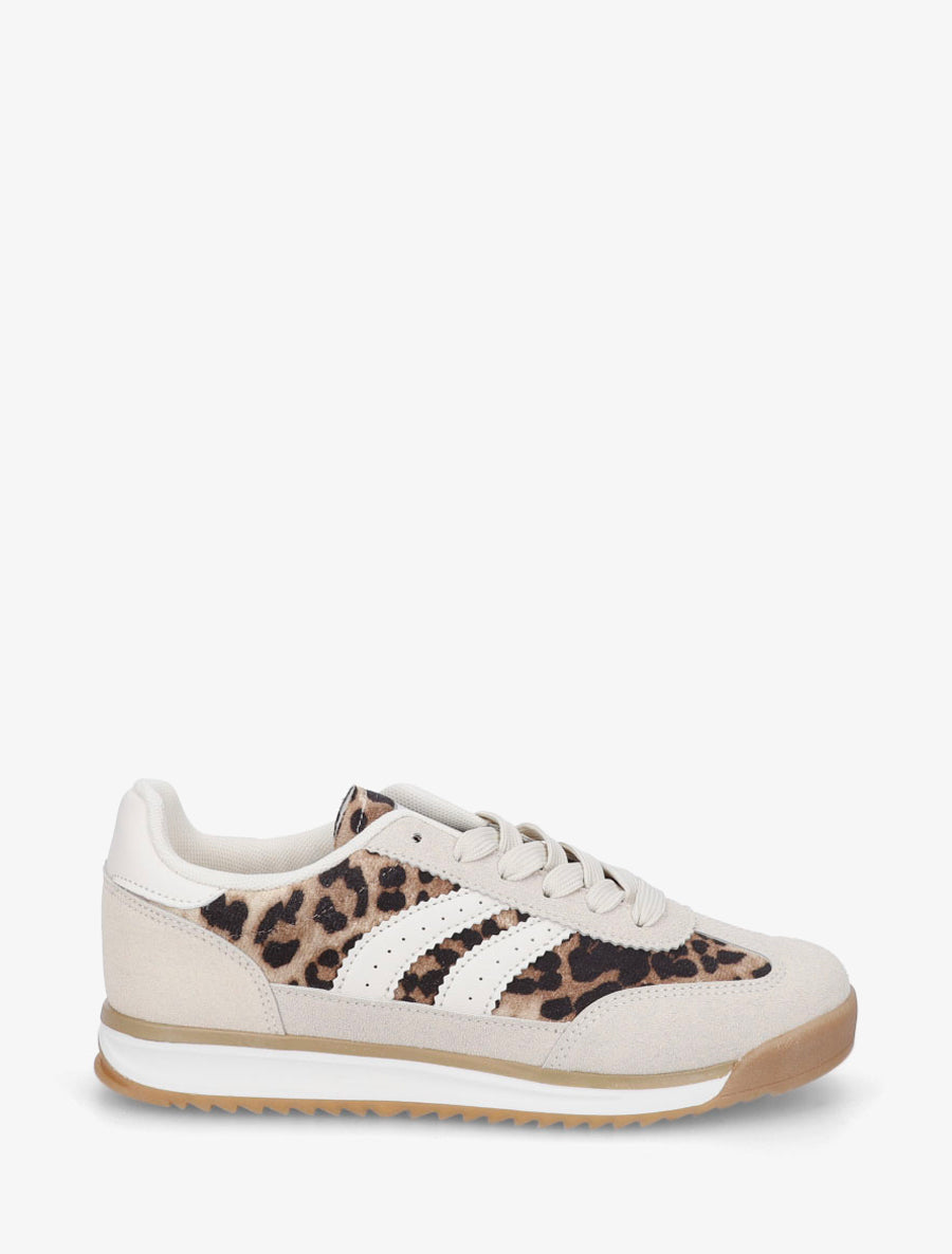 Sneakers à empiècement effet nubuck - Beige - 1