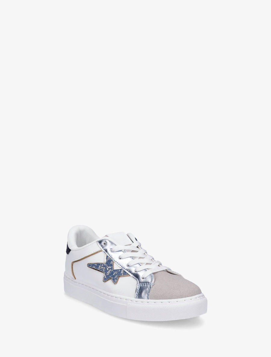 Baskets en simili et suédine à étoile pailletée - Bleu denim - 2