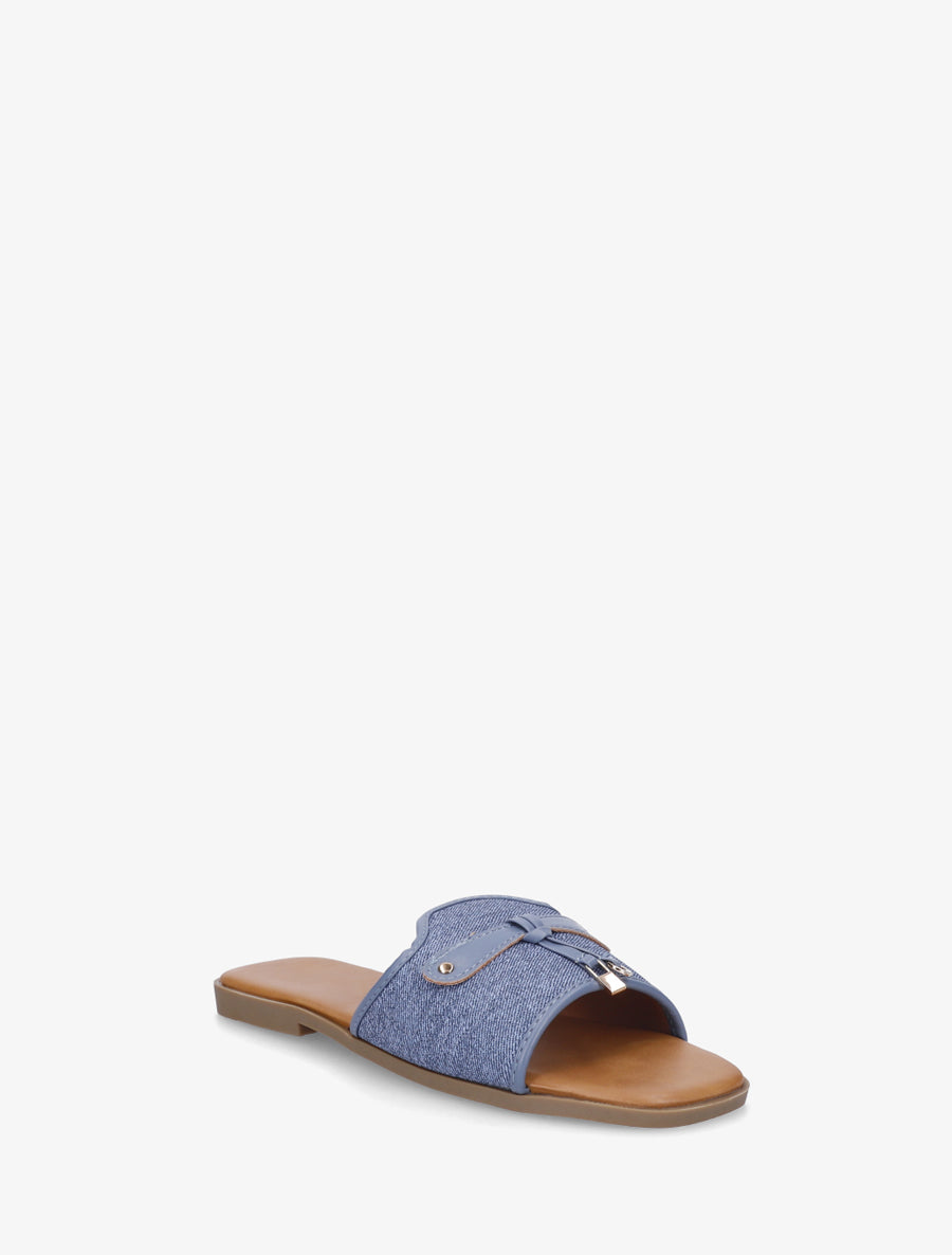 Claquettes plates à bijoux décoratifs - Bleu denim - 2