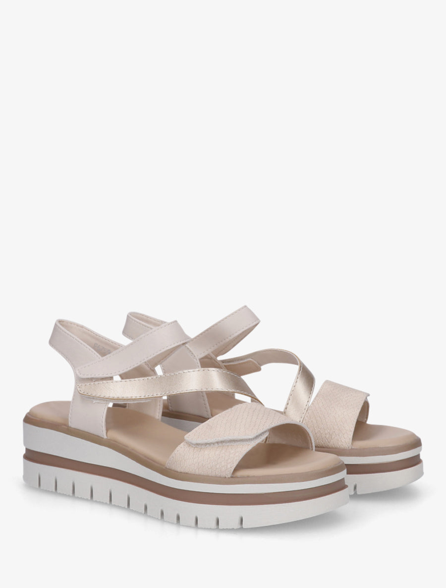 Sandales compensées à scratch - Beige - 4