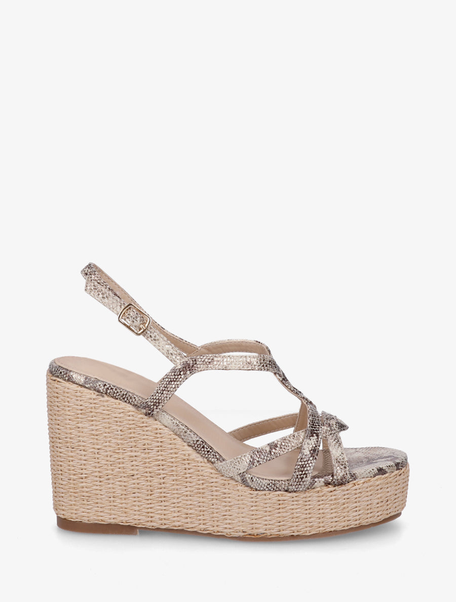 Sandales python compensées à bride entrelacées - Taupe - 1