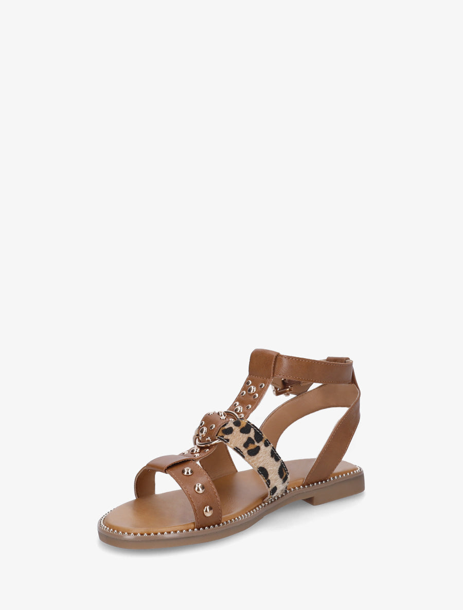 Nu-pieds cloutés en simili - Camel - 3