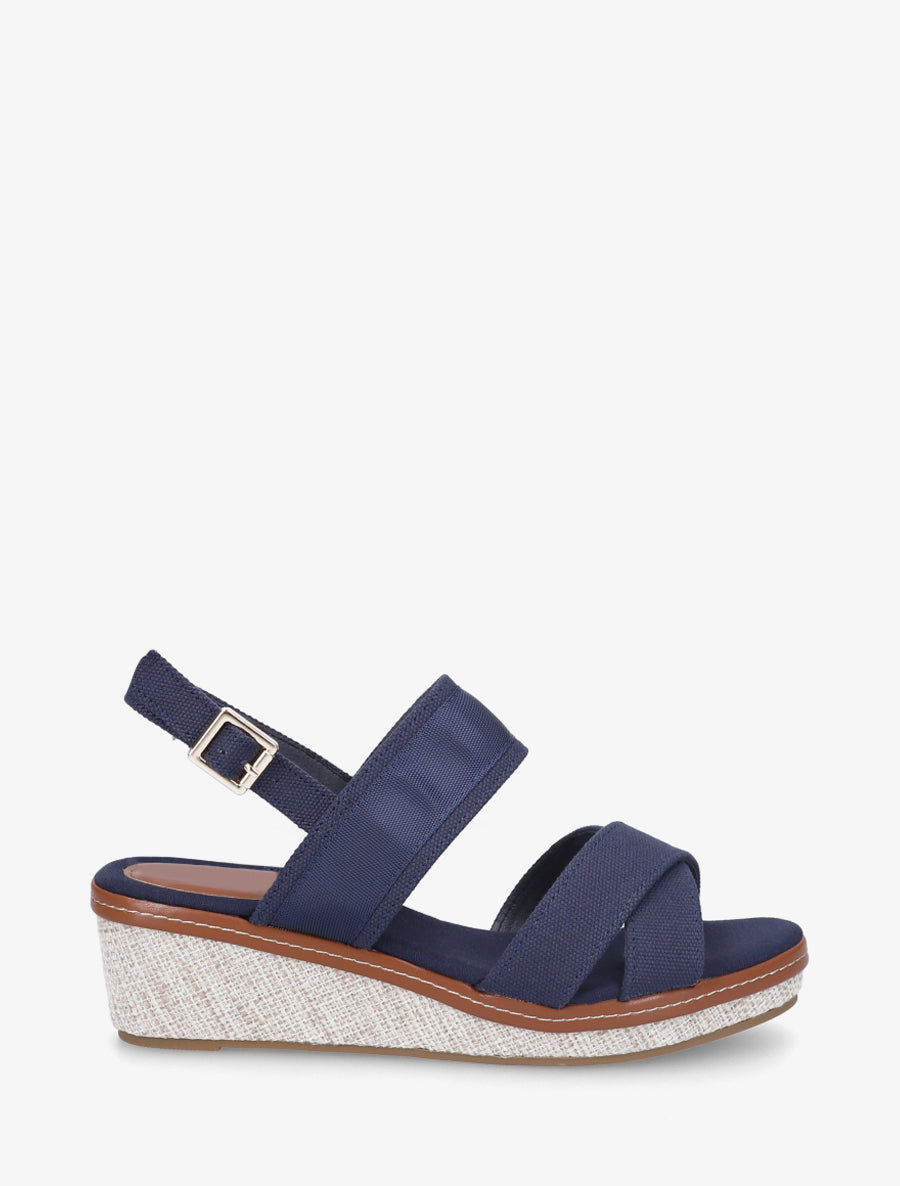 Sandales compensées à brides croisées - Marine - 1