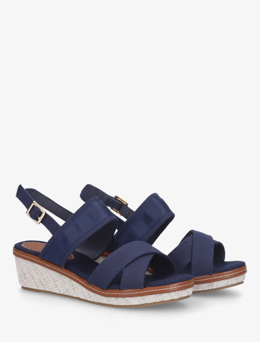 Sandales compensées à brides croisées - Marine - 4