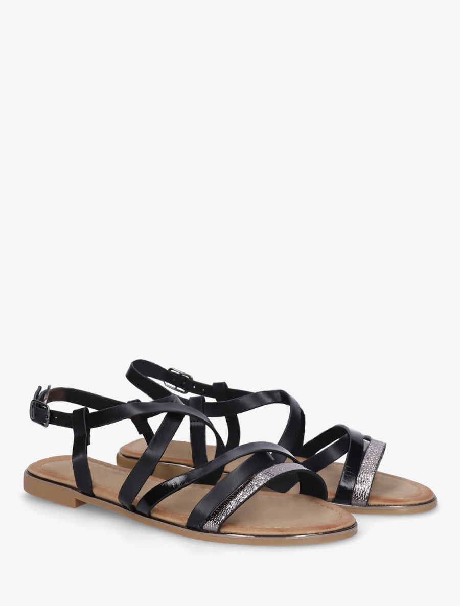 Nu-pieds en simili à brides croisées - Noir - 4