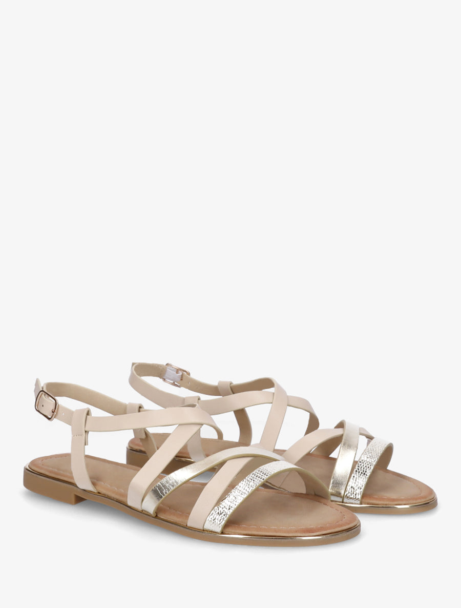 Nu-pieds en simili à brides croisées - Beige - 4