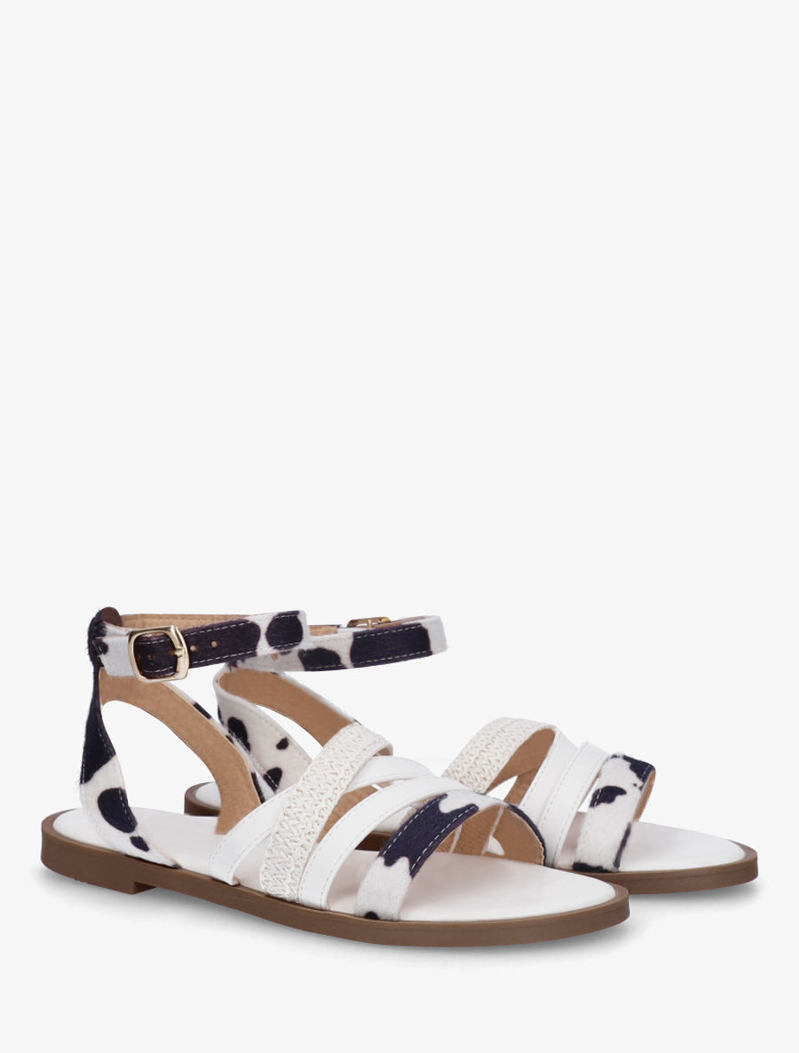 Nu-pieds à brides imprimé vache - Blanc - 4