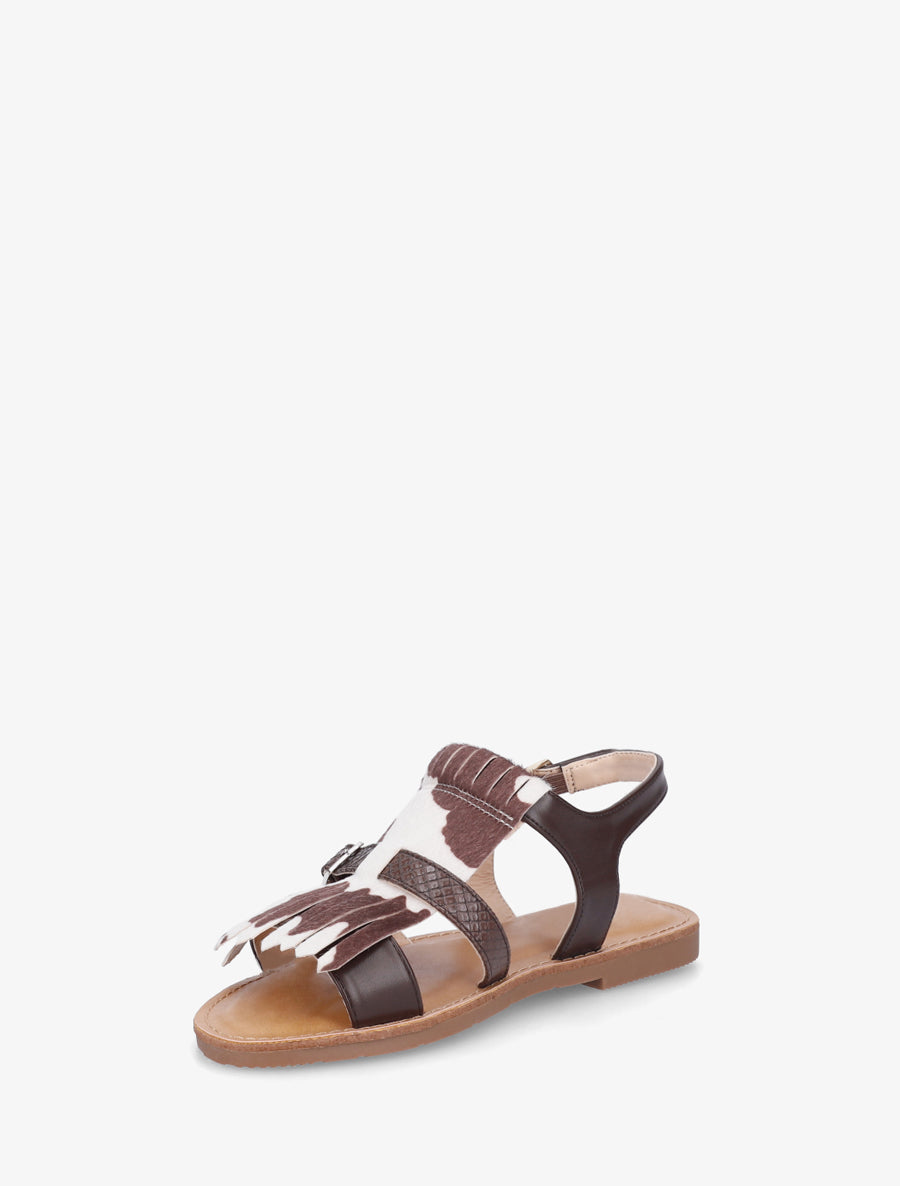 Nu-pieds frangés à double boucles - Marron - 3